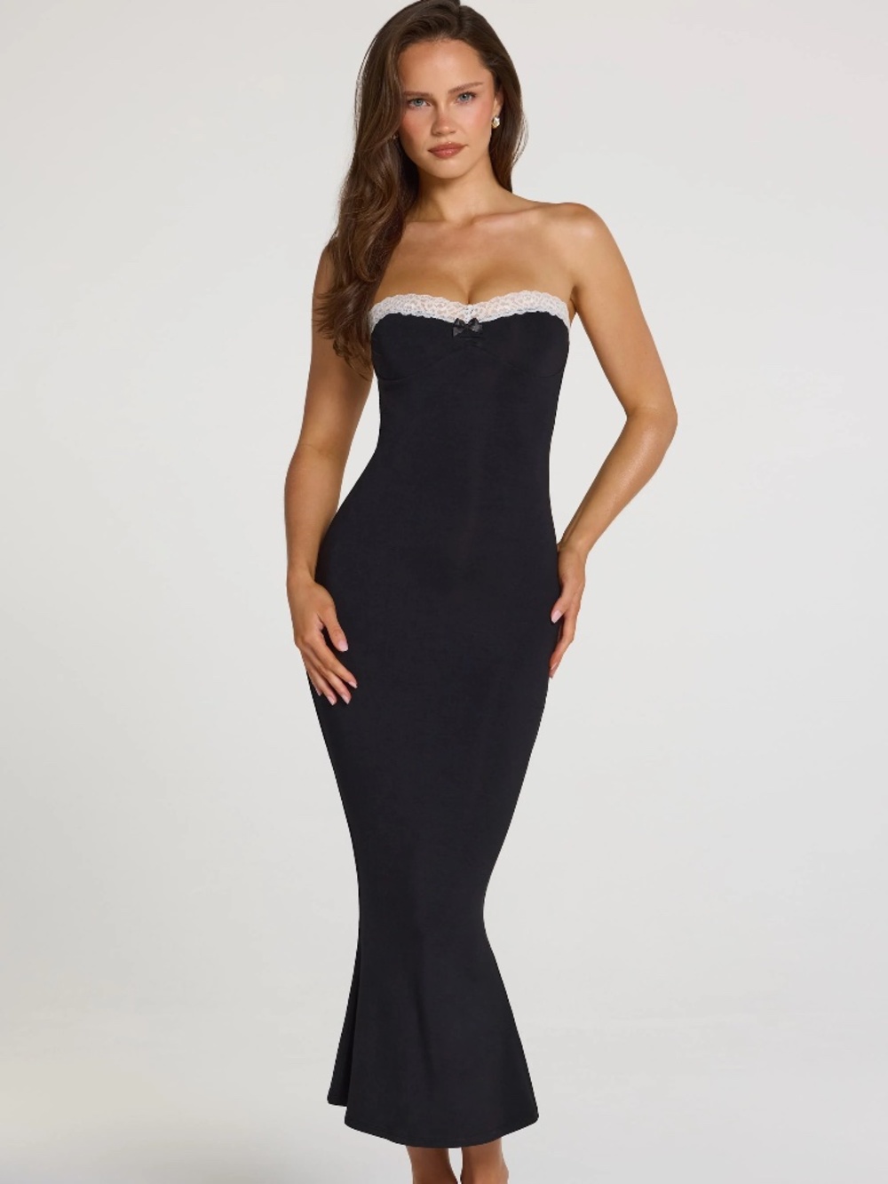 Oh Polly Winslet Modal Lace-Trim Midaxi Dress in Black